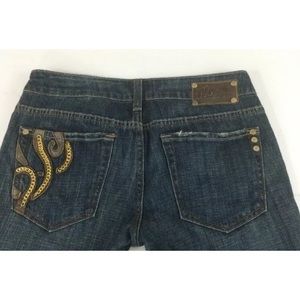 Miss Me Leather & Gold Link Chain Bootcut Jeans 27